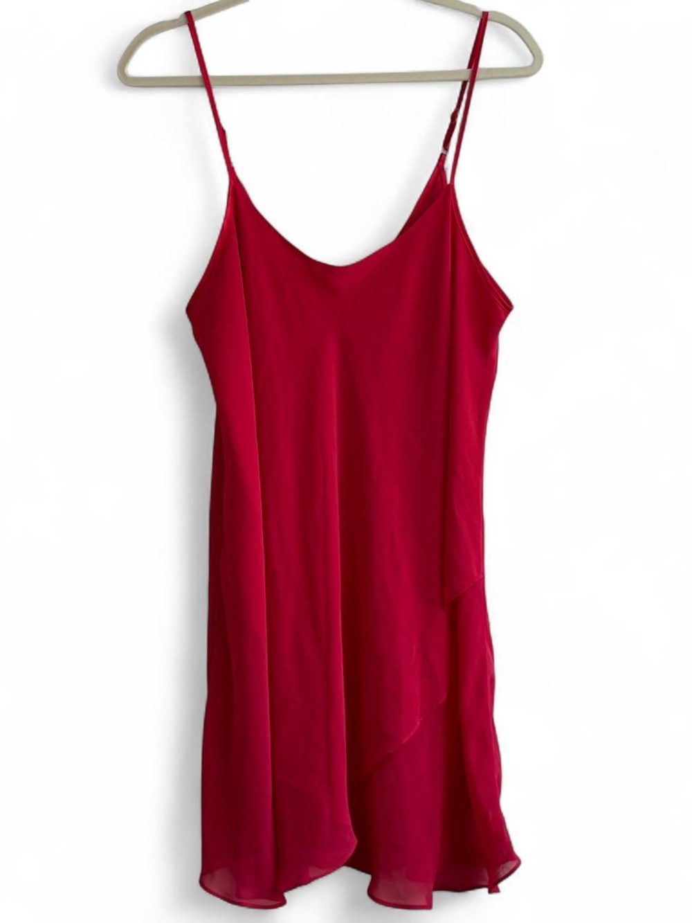 Dentelle Red Chiffon Mini Slip Dress Size L
